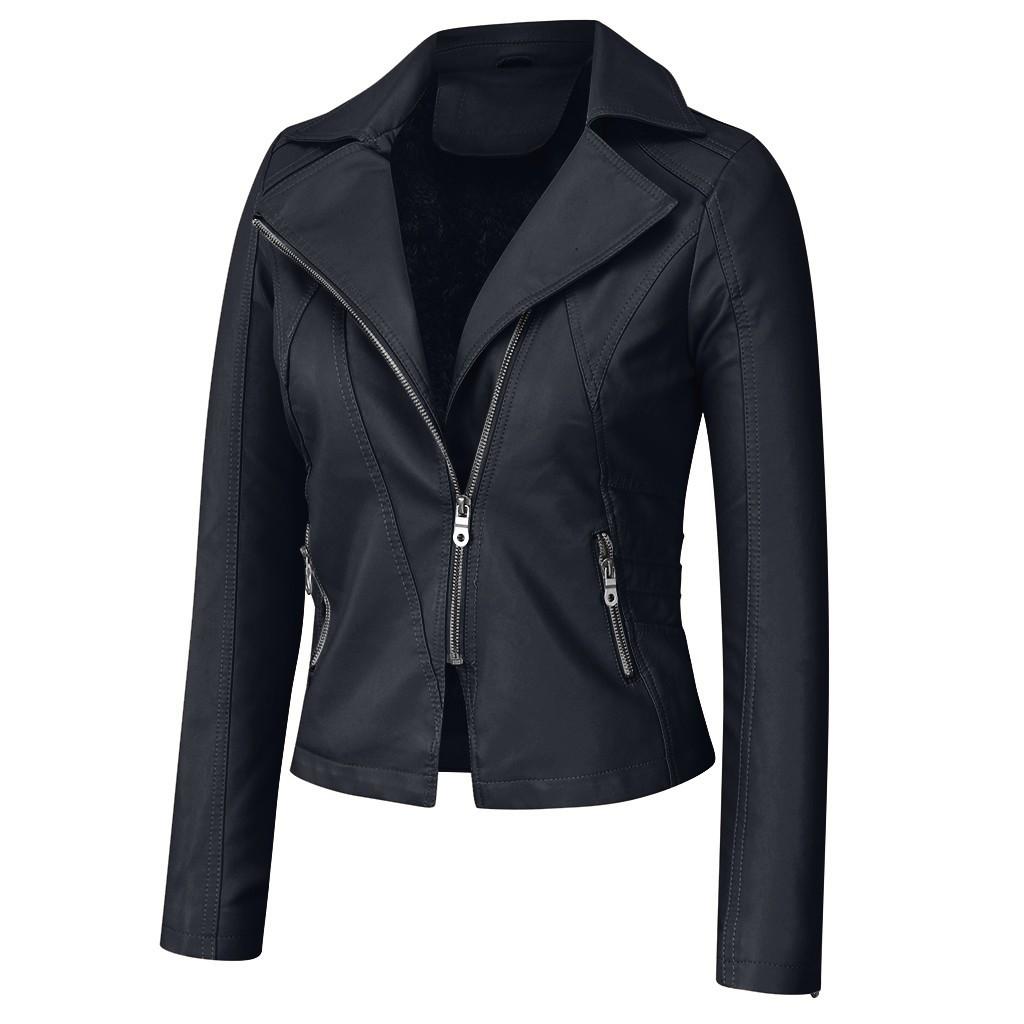 Dámská móda Krátký kabát Bunda z umělé kůže na zip Kabát Kapsa Outwears
