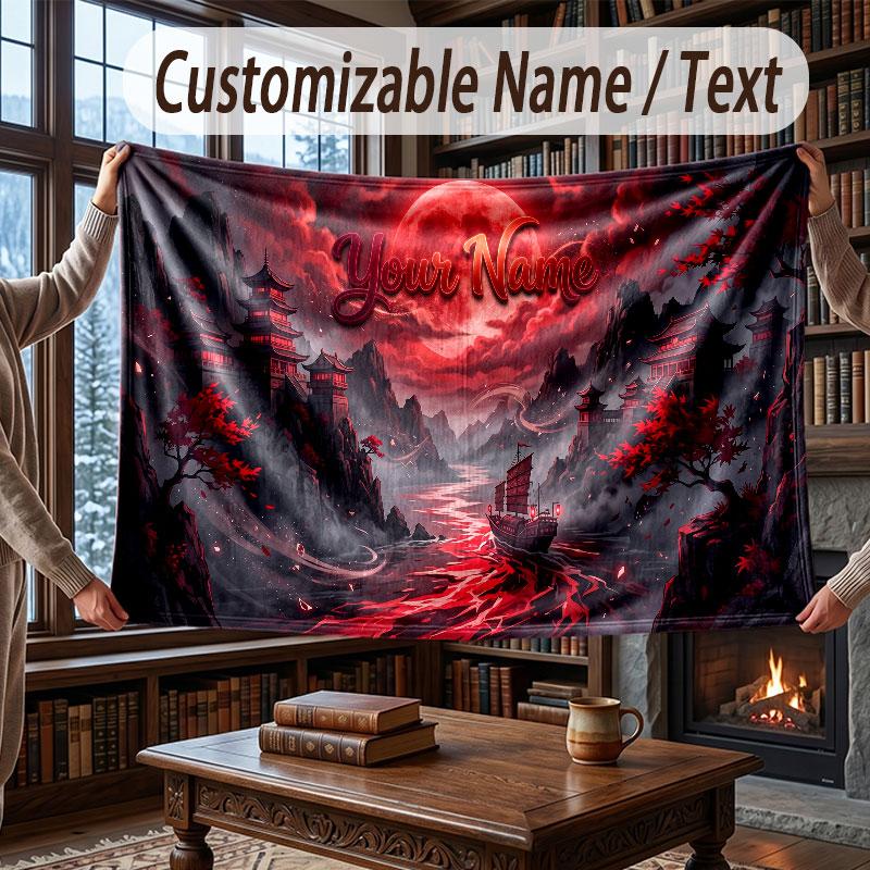 Fantasy Magic Theme Throw Blanket Custom Name Text Personalized Blanket Soft Cozy Blanket for Home Sofa Bed