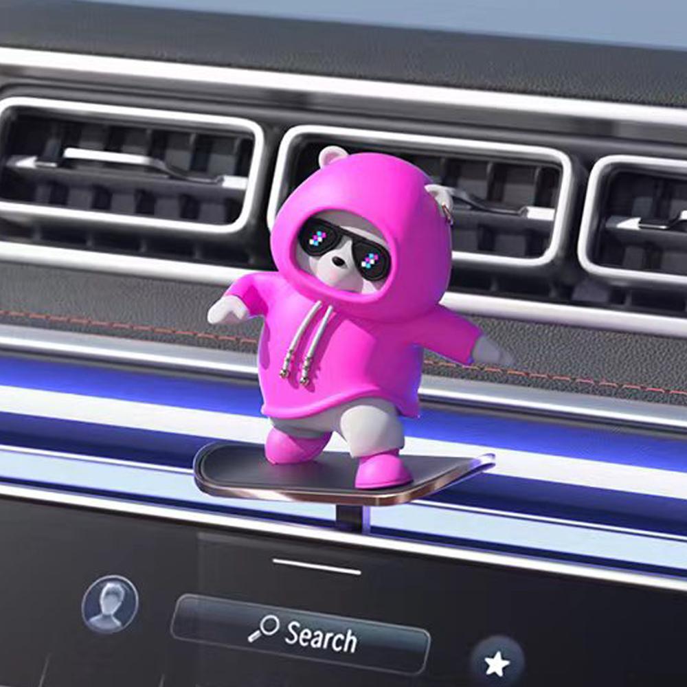 Car Center Console Ornaments Dashboard Mini Cartoon Sliding Bear Mobile Skateboard Cute Car Decoration Interior Accessories