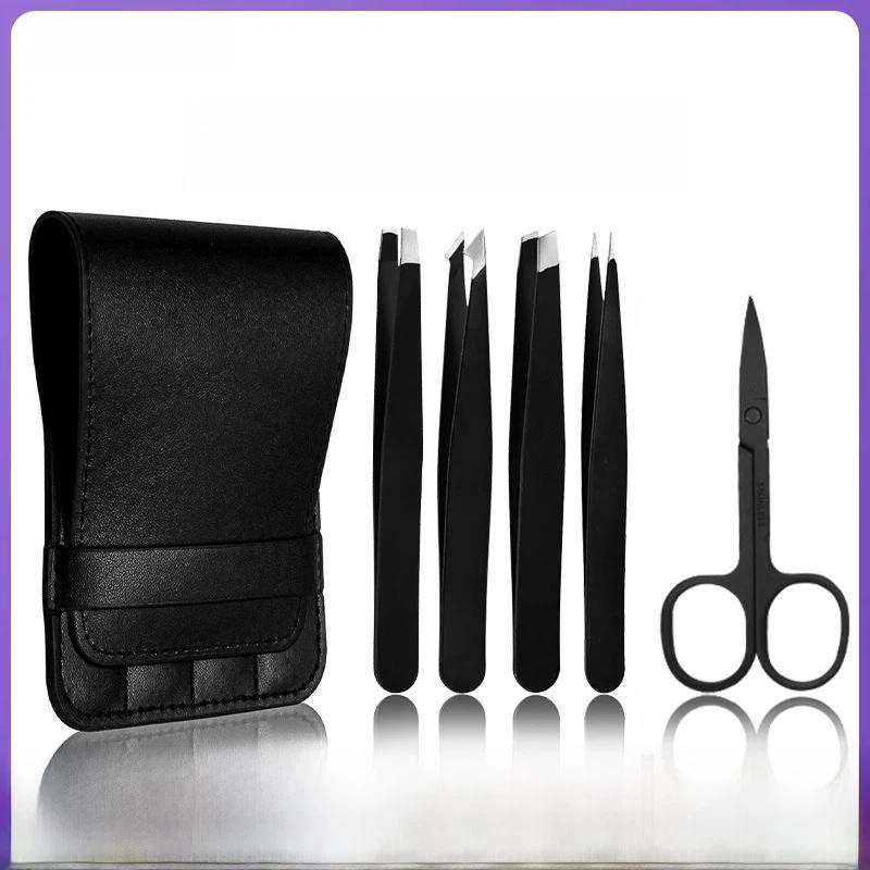 Eyebrow Grooming Tweezers Set 4 Pieces Stainless Steel for Makeup Precision Tools 5PCS чёрный