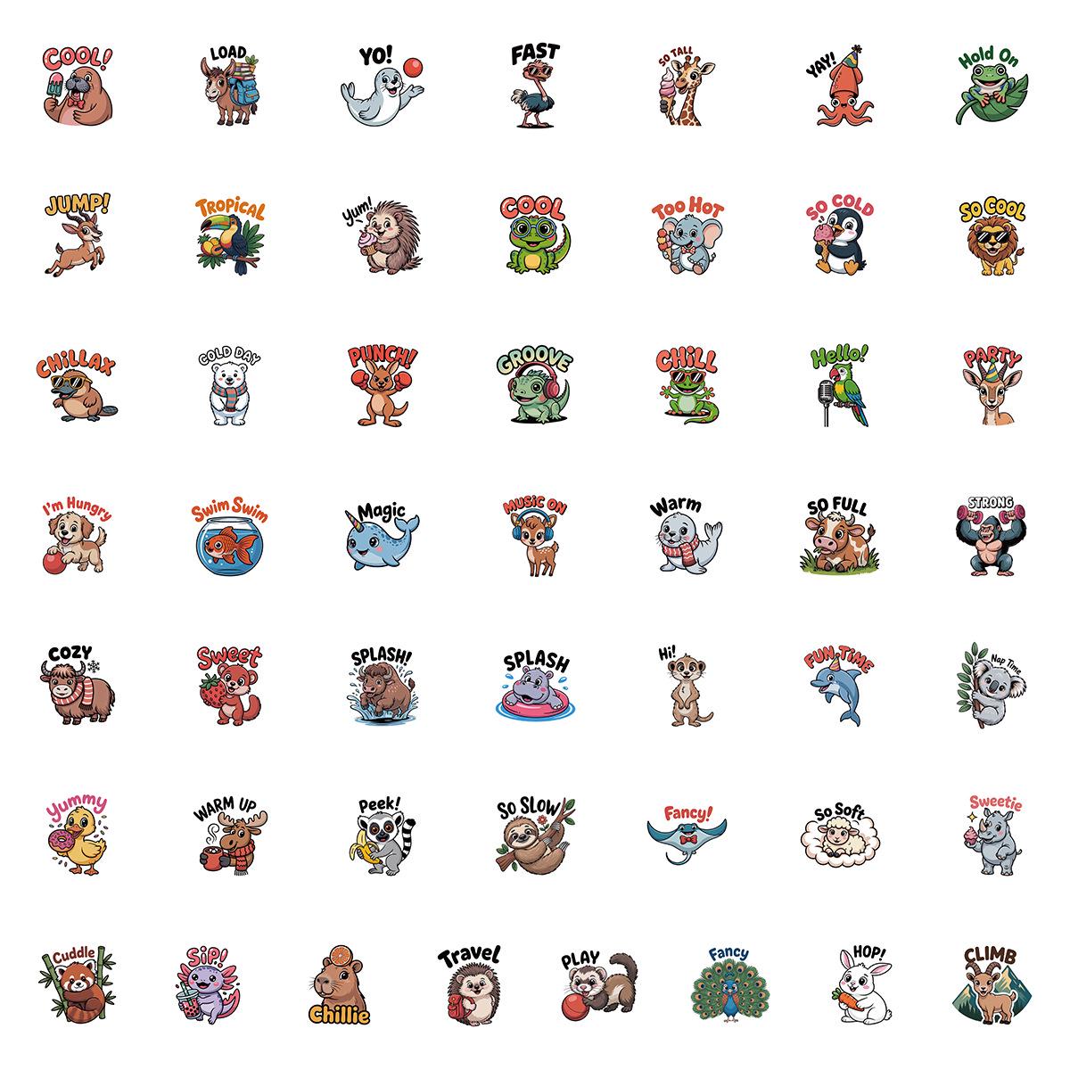50/100 Pack Cartoon Animal Stickers: Waterproof Decorative Stickers for Water Bottles & Phones