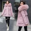 Loose Thick Padded Cotton Coat With Large Fur Collar Pockets For Women