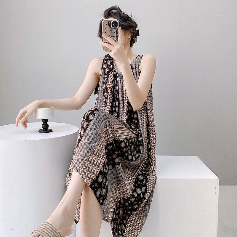 Cotton and silk nightgown women's summer 1011 new high-end vacation style long dress, sleeveless pajamas and loungewear in spring and autumn