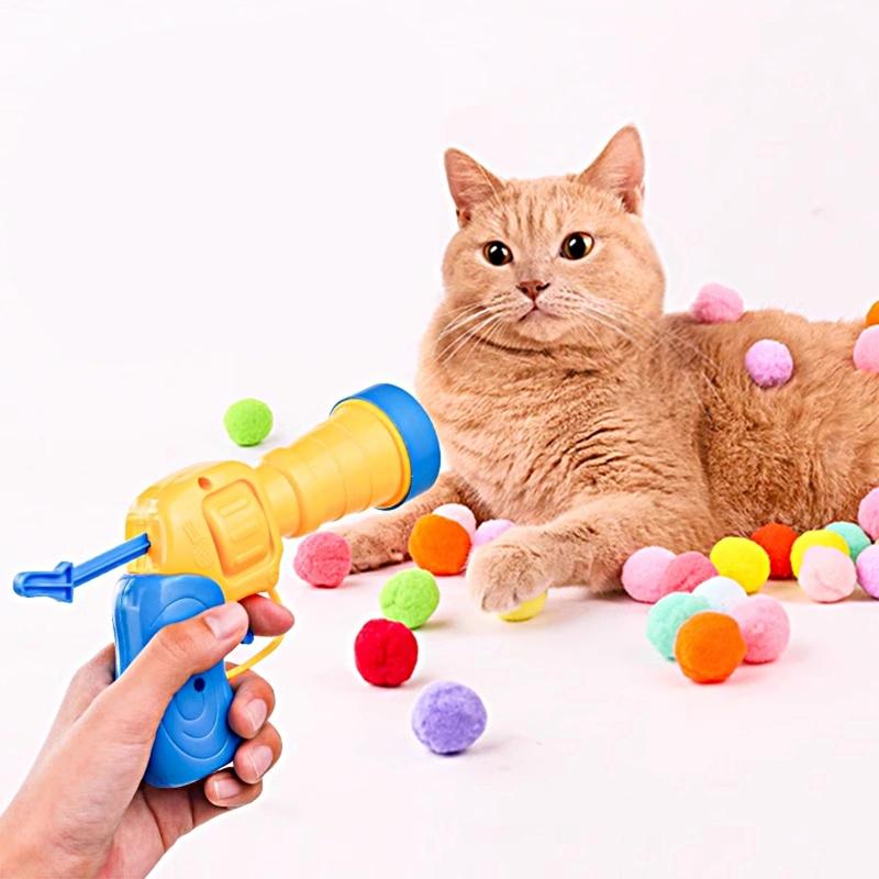 1 Set Cat Plush Toy Gun Plush Launcher Silent Interactive Tool Mini Shooting Gun Games Stretch Plush Ball Toys Pet Supplies