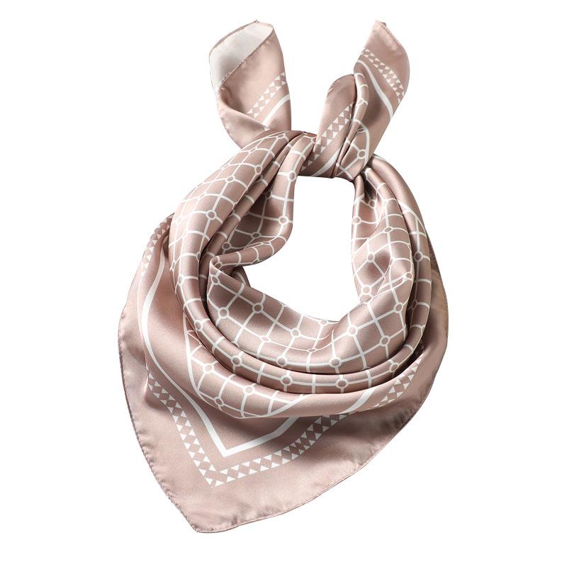 Scarf plaid 71cm simple scarf spring and summer cervical spine female geometric scarf simulation silk scarf decorative square scarf