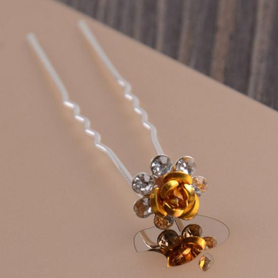 Heißverkaufte Legierung Diamant Rose Haar Gabel U-förmigen Braut Haarnadel Kopfschmuck