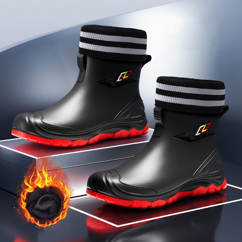 Νέες Ανδρικές Αδιάβροχες Μπότες Ιππασίας Plus Βαμβακερές Ζεστές Αντιολισθητικές Αδιάβροχες Μπότες Μέσου Σωλήνα Παπούτσια Εργασίας Μπότες Βροχής Προστατευτικές Μπότες Μοτοσικλέτας