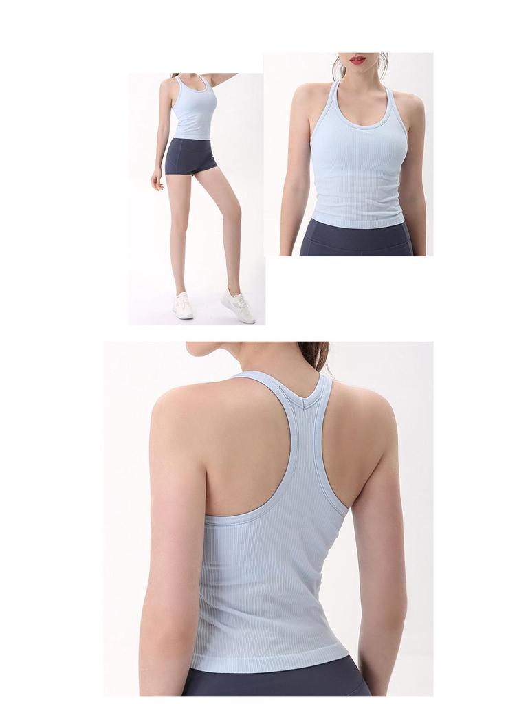 Women's Ribbed Quick-Dry Racerback Sports Tank with Padded Cups for Running and Yoga