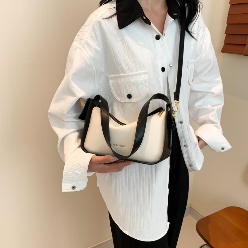 High-quality Color-block Shoulder Bag 2024 For Women Street Style Pu Crossbody Bag With Trendy Stitching Ins Style