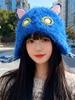 New Women'S Red Blue Plush Hat Winter Warm Cute Cartoon Knitted Earflap Beanie With Braided Tassels For Ladies Hats Casual