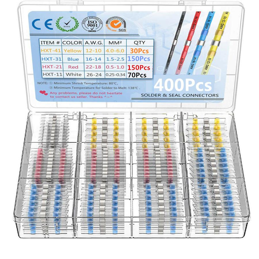 400Pcs Boxed Waterproof Solder Seal Heat Shrink Wire Butt Terminal Connector Set