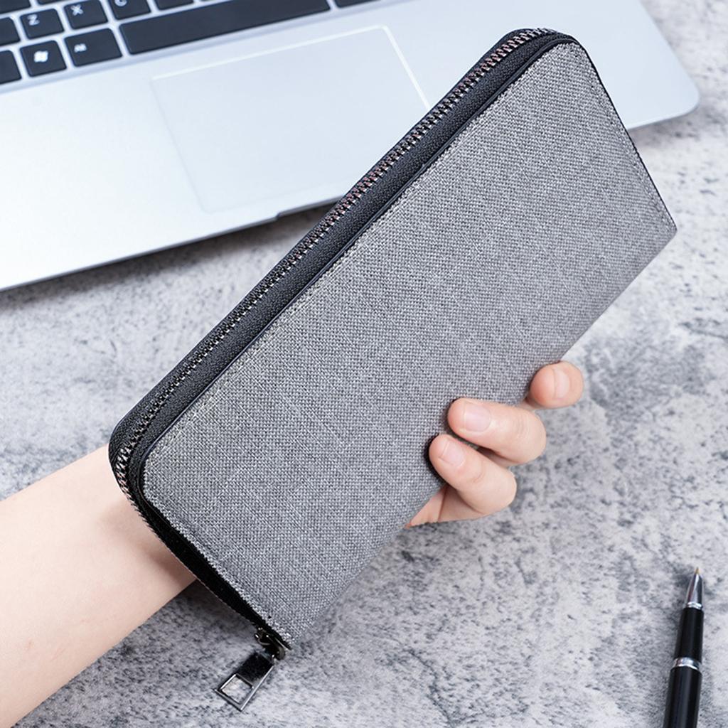 Herren Lange Geldbörse Große Kapazität Mehrere Kartenfächer Canvas Geldbörse mit Reißverschluss Business Handtasche Kartenhalter Geldbörse Münztasche