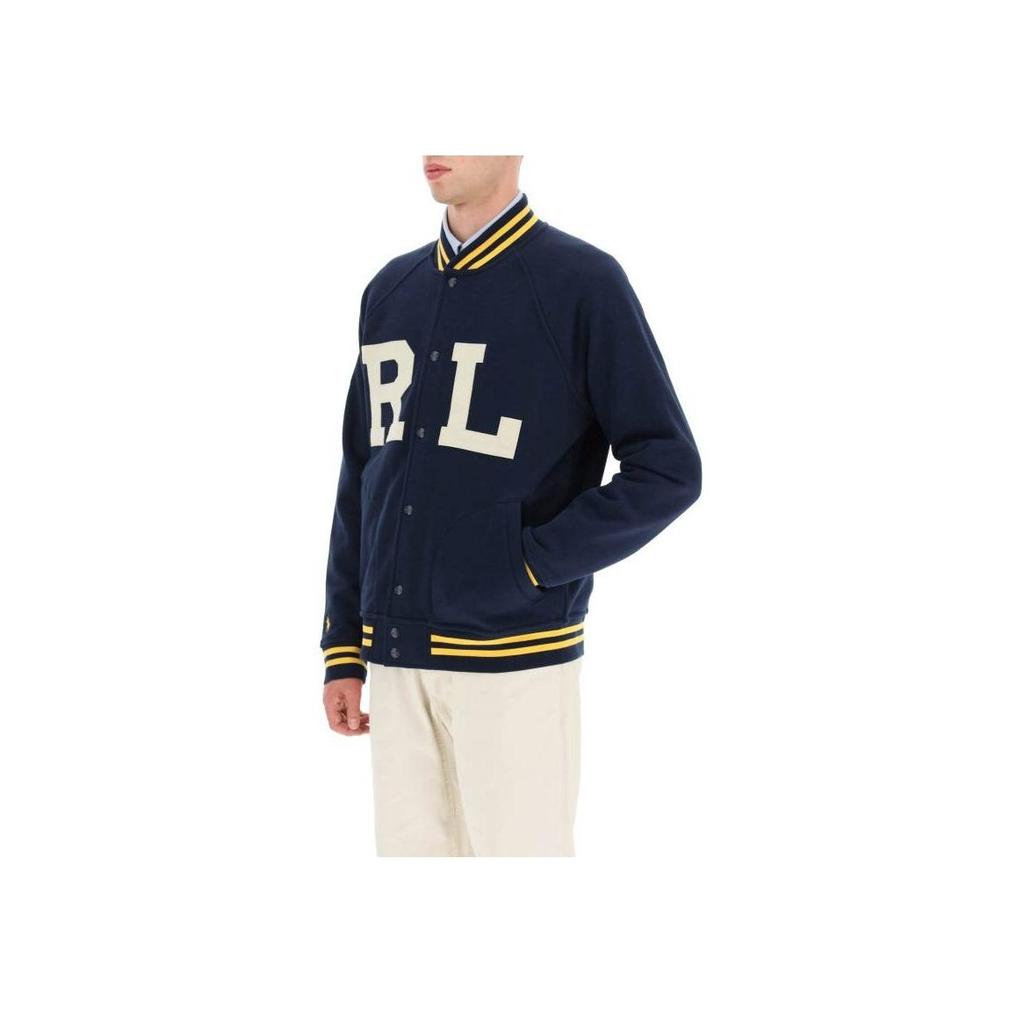 Polo Ralph Lauren Letter Embroidery Striped Trim Single-Breasted Jacket Men Jackets Dark-Blue 710878501-001