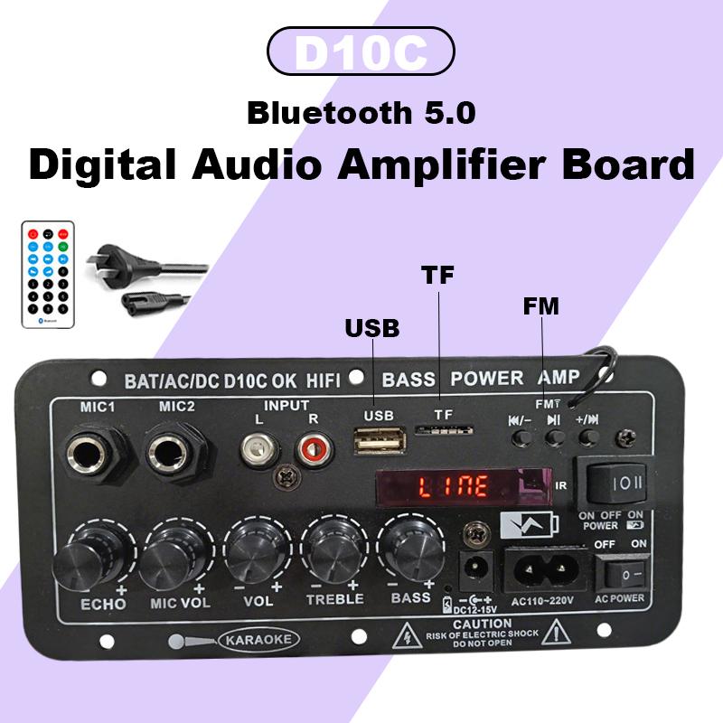 D10C 12V Bluetooth 5.0 Digitaler Audioverstärkerplatine AC 110V 220V Dual-Mikrofon Karaoke-Lautsprecher Subwoofer Heimkino-Verstärkerplatine