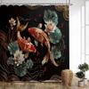 Asian Koi Fish Shower Curtain Red Gold Fish Lotus Pattern Oriental Art Elegant Bathroom Decor Waterproof Printed Bath Curtain