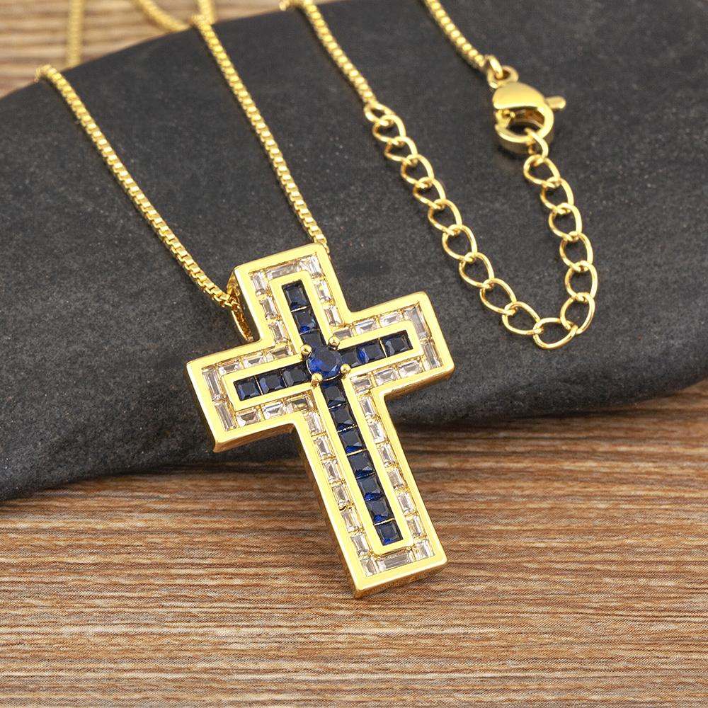 Nidin Classic Cross Pendant Chain Necklace for Women Men 3 Colors Dazzling Crystal Jesus Crucifix Neck Jewelry Gift Wholesale