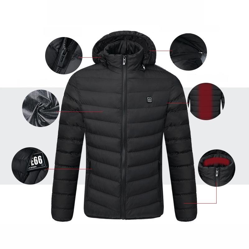 Luxurious Usb Heated Warm Back Cervical Spine Hooded Winter Jacket For Motorcycle Skiing