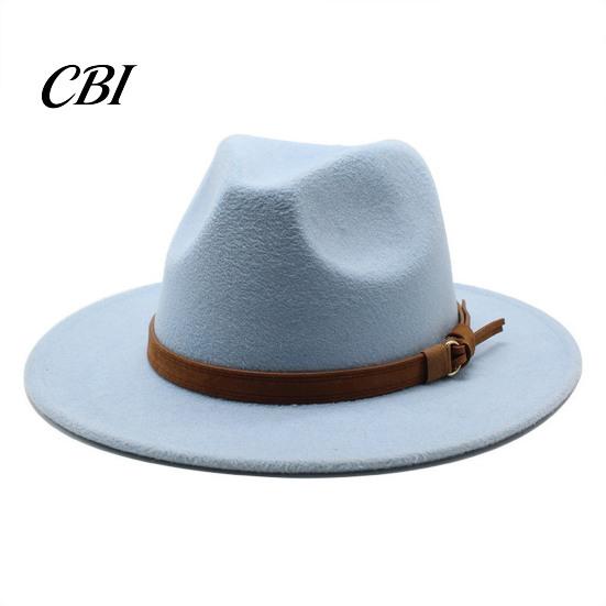 Outdoor Hiking Headwear Wool Felt Fedora Hat, Unisex Panama Hat with Faux Leather Band, Casual Daily Wear Wide Brim Vintage Trilby for Women
