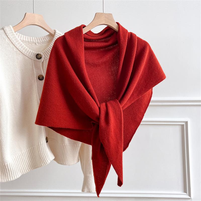 Wool Winter Scarf Women Korean Style Autumn Winter Triangle Scarf Thickened Warm Shawl Big Size Scarf Solid Soft Shawl
