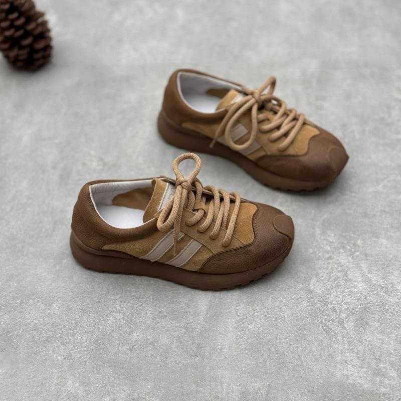 

Johnature ретро кроссовки из натуральной кожи ручной работы разноцветные спортивные туфли на шнуровке из мягкой воловьей кожи женская обувь 39 хаки