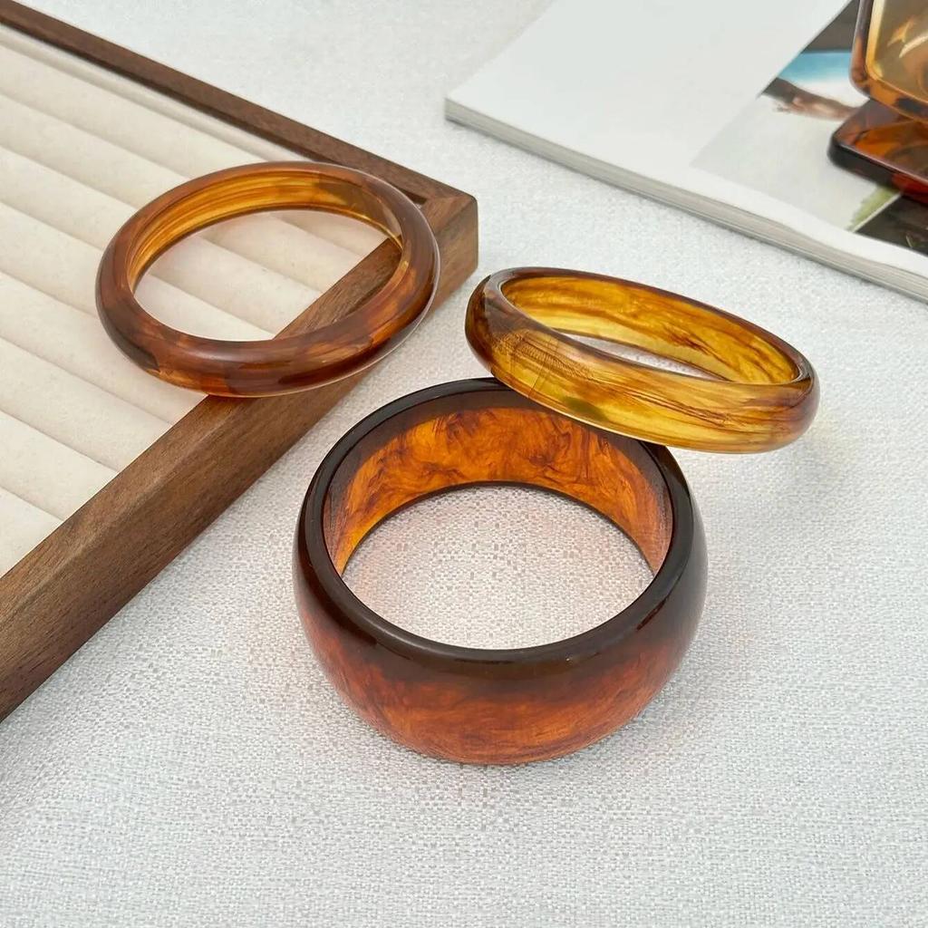 Ingemark 3Pcs/Set Vintage Brown Resin Bracelets Women New Trend Boho Stacking Up Charm Bangles Daily Party Jewelry Accessories