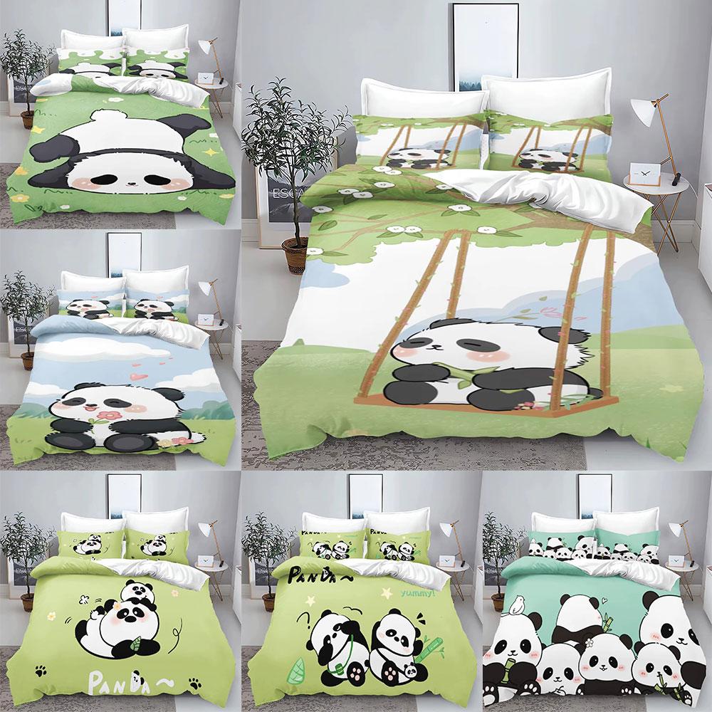 Cute Cartoon Panda 3D Printed Bedding Set Children'S Duvet Cover Pillow Case Set Anime  Polyester Home Decoration
