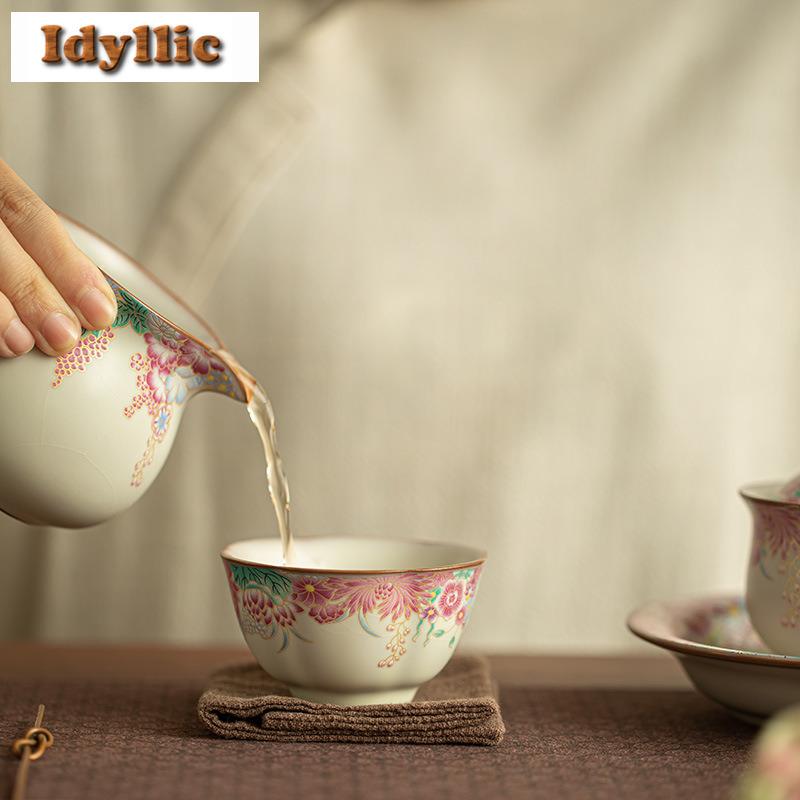 90ml Ru Kiln Lard Jelly Small Garden Teacup Creative Tea Bowl Single Cups Tea-tasting Personal Cup Chazhan Master Cups Drinkware