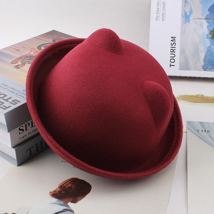 Meier Autumn and winter Korean version trend imitation wool styling small round hat, British retro top hat, round hat for men and women