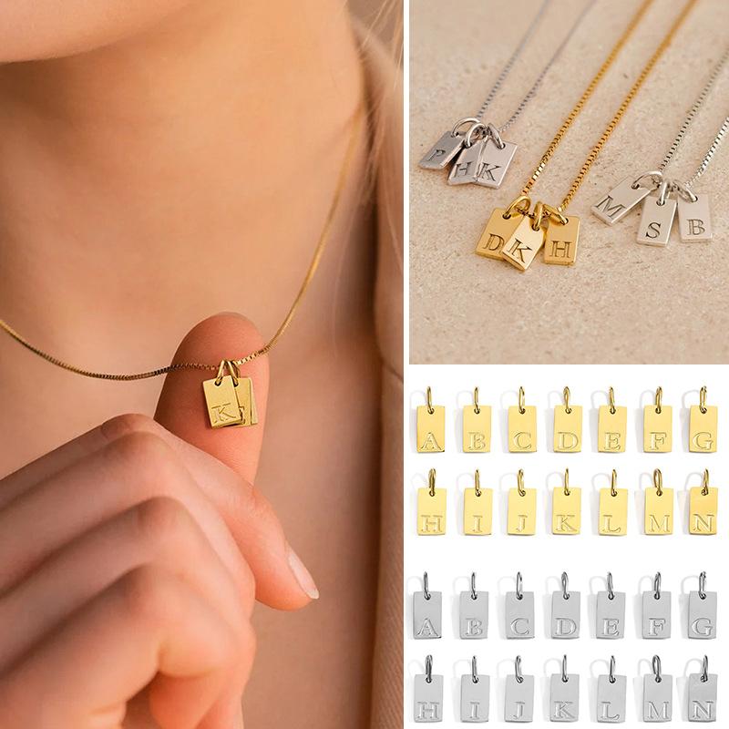 CARLIDANA Minimalist Letter Initial Jewelry Women Stainless Steel Gold Plated Rectangle Silver Color Alphabet Pendant Charm