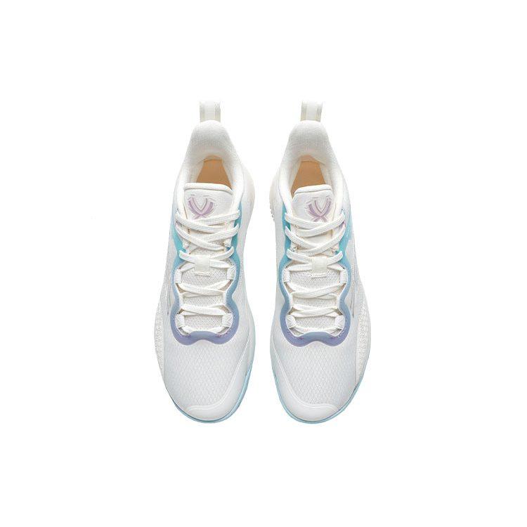 Anta Fabric Cushioning Slip Resistant Abrasion Resistant Low top Basketball Shoes Men's White Purple Blue 112221604Q-6