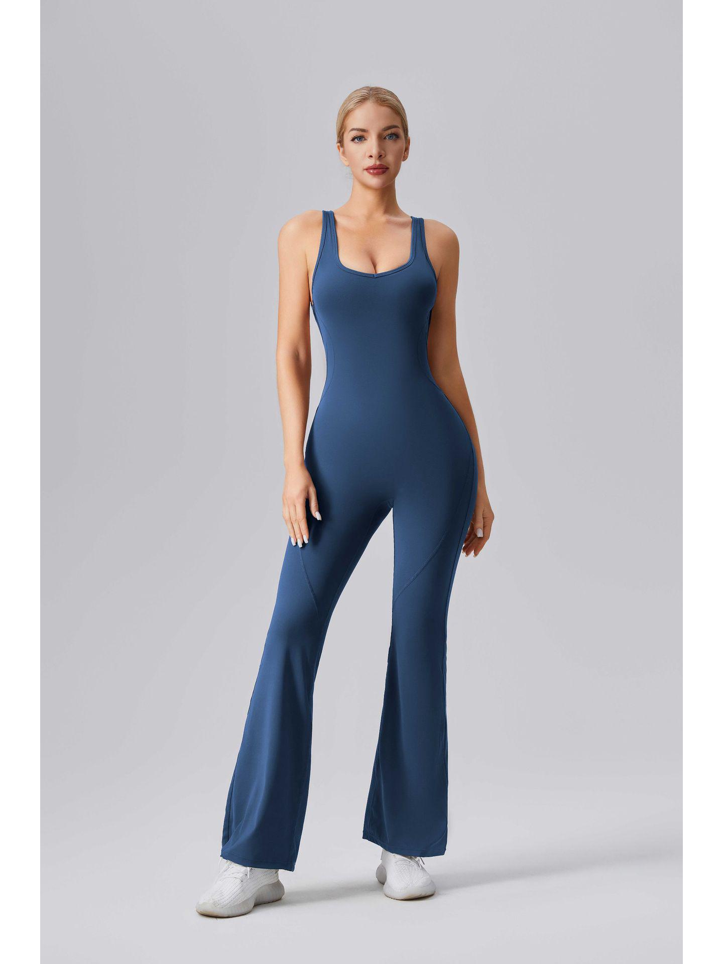 

European & American Sexy Backless Camisole Jumpsuit – Women s Micro Flare Long Pants, Hip-Lifting, Shaping Yoga Fitness Suit L