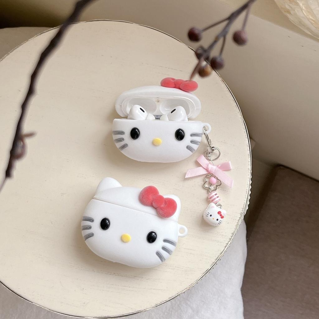 Cute Flocking Kt Cat AirPods Pro Apple Bluetooth Headset Case 1/1/1 Generation Cartoon Protective Case for Women