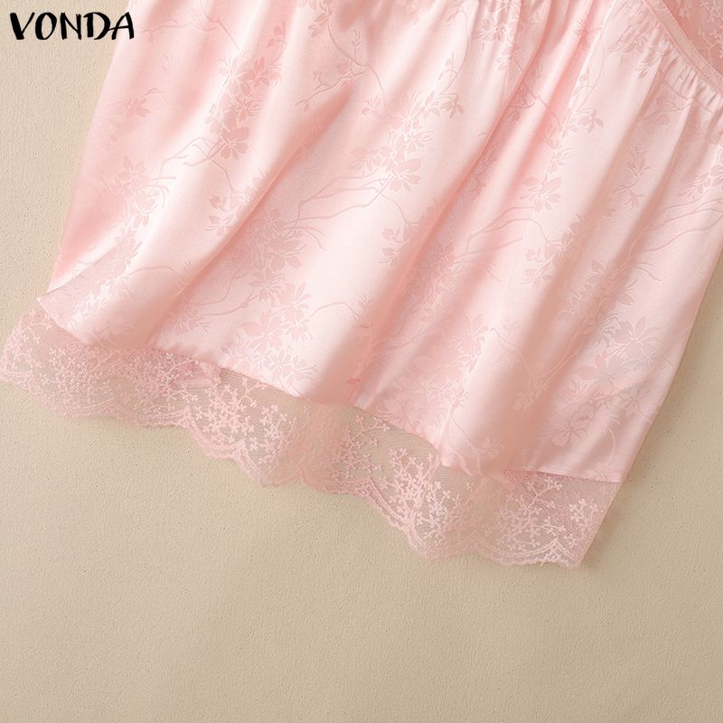 VONDA Women's Sexy Lace Trim V-Neck Sleeveless Spaghetti Strap Cami Tank Top