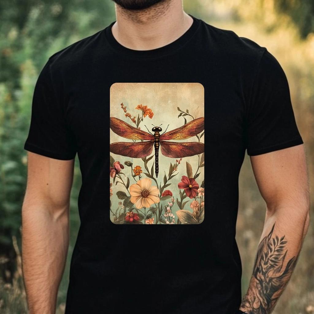 T-Shirt Herren Libelle mit Blume Motiv Baumwolle Größe XS bis 5XL