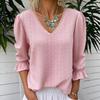 2026 Spring New Women's V-neck Hollow Casual Mid-sleeve Solid Color Top