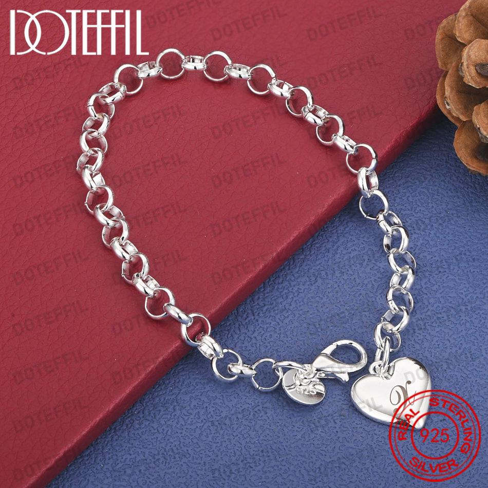 Xiaomi Exquisite 925 Sterling Silver Heart-Shaped 26-Letter Chain Bracelet for Women, Fashionable Wedding Gift, Party Jewelry