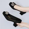 New square head light mouth breathable mesh leather single shoes solid color square heel large size low heel spring and summer women's shoes