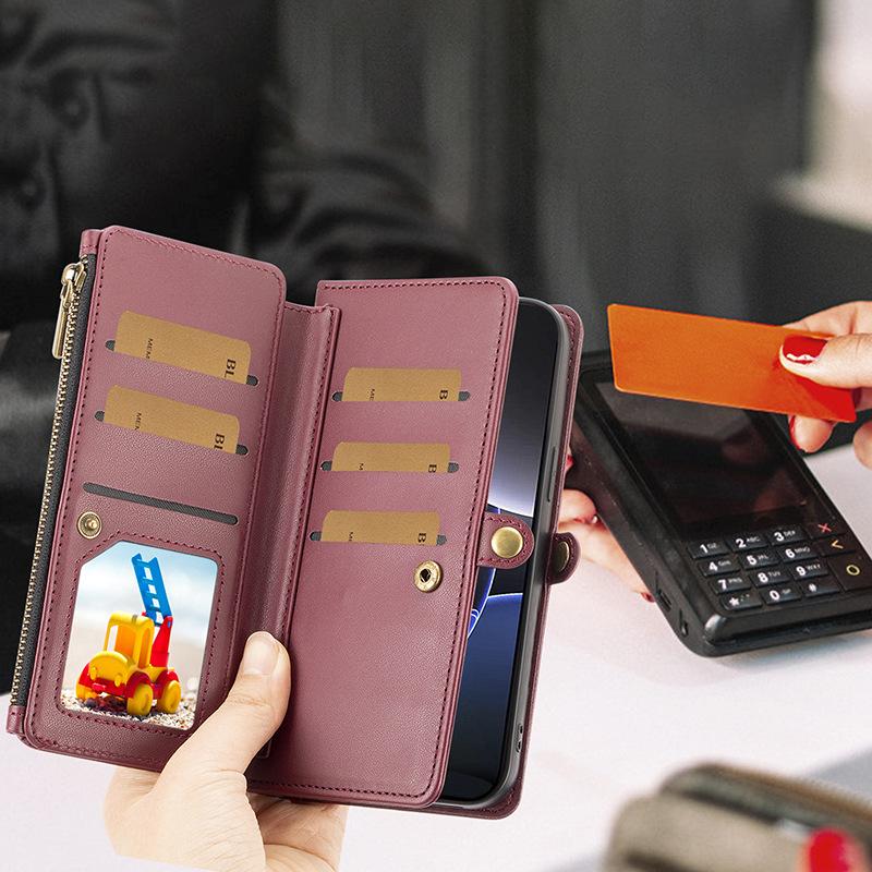 Multifunctional Leather Case Zipper Wallet Card Case Leather Case Flip Samsung iPhone Case