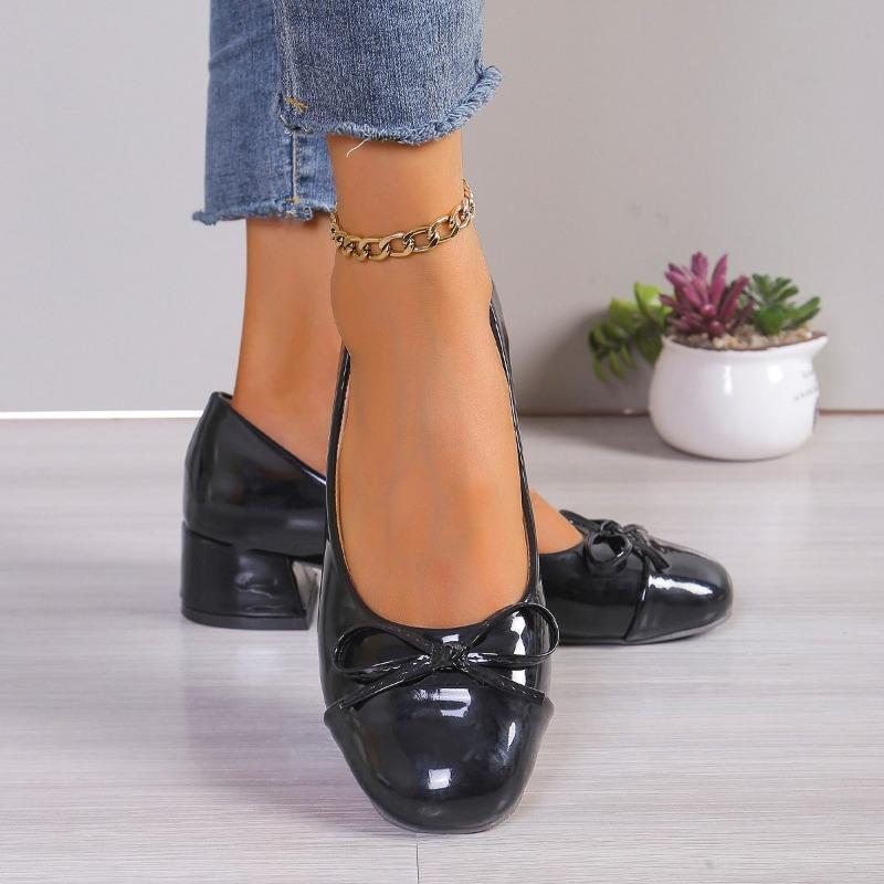 Retro Bow Round Head Light Mouth Flat Bottom Low Heel Single Shoes Spring and Autumn New Casual Beanie Shoes Small Leather Shoes Women
