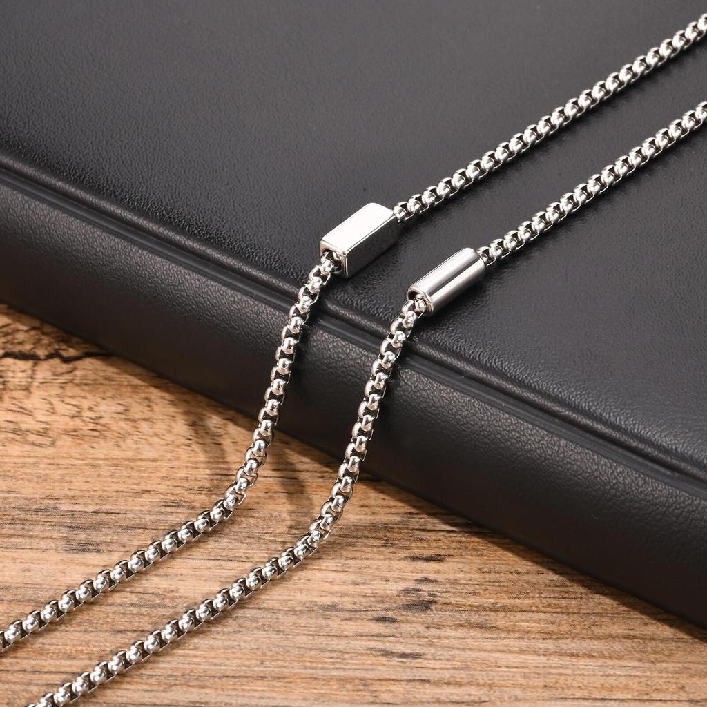 Vnox Geometric Square Round Tube Charm Bracelets for Men Boys, Unisex Box Link Chain Bracelet, Waterproof Simple Metal Jewelry