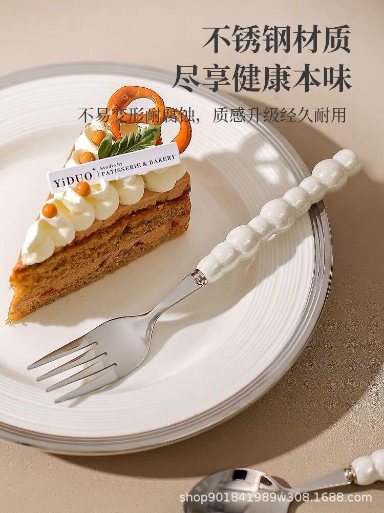 Light luxury Pearl Byen cutlery spoon High appearance level ceramic handle cutlery Steak cutlery Dessert cake fork 1PC