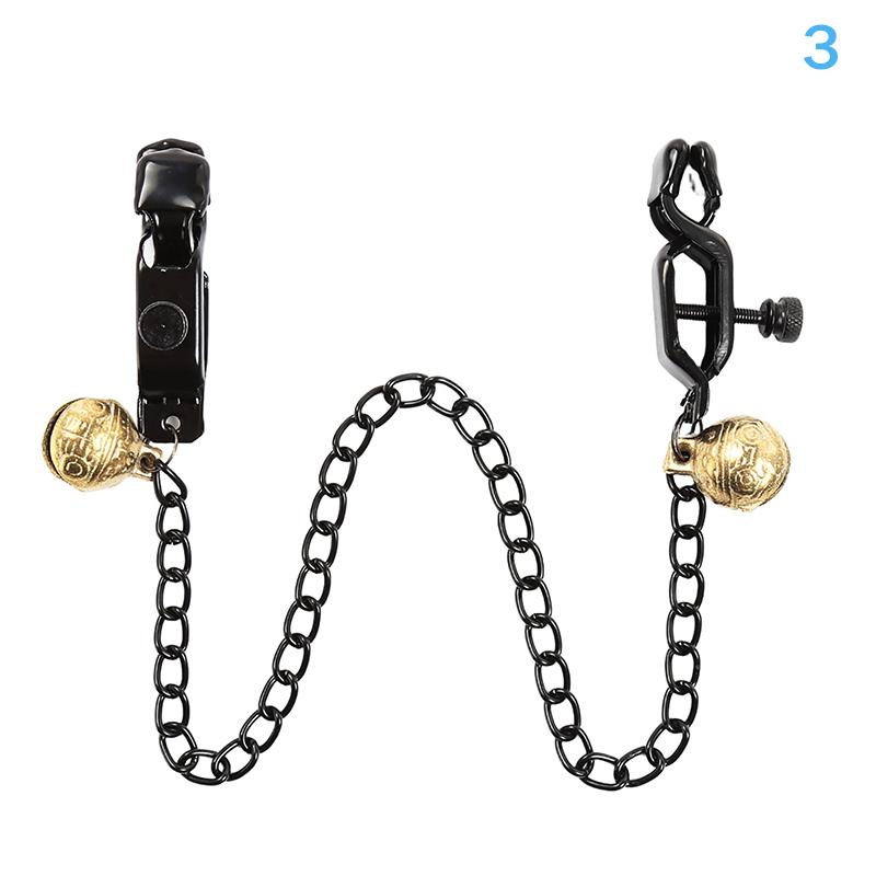 Alloy Nipple Clamp Set for Couples with Chain Breast & Labia Stimulation Massager Adult Bondage Game for Women's Sensation Play