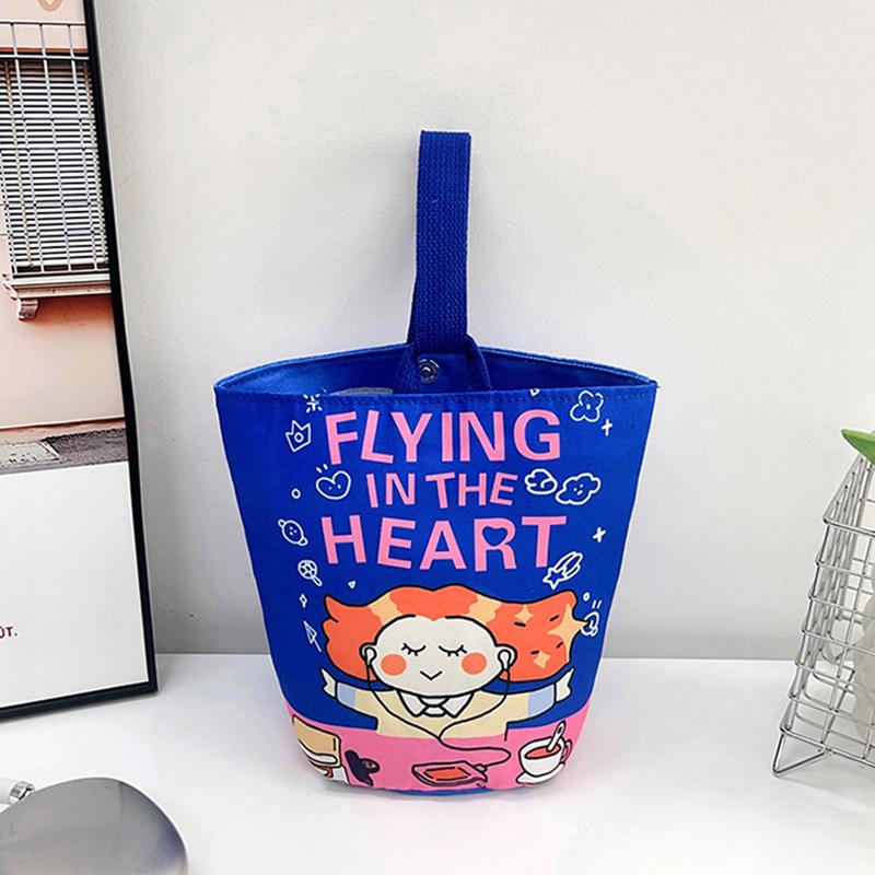 Женская сумка через плечо Милая мультяшная сумка-ведро с принтом Портативная сумка-цилиндр Холщовая сумка-тоут Студенческие сумки для ланча для девочек