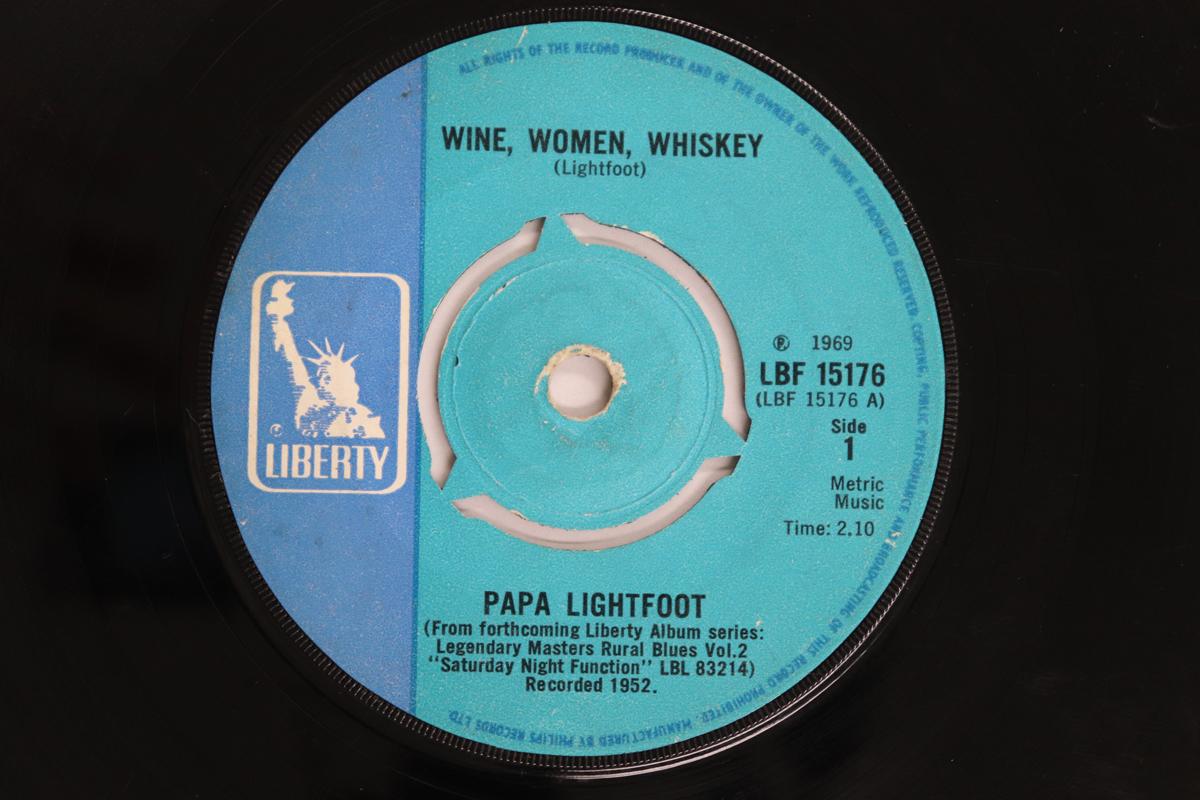 

7-дюймовая пластинка PAPA LIGHTFOOT - Вино, Женщины, Виски LBF15176 Liberty 1969 Европа Рок Б/у