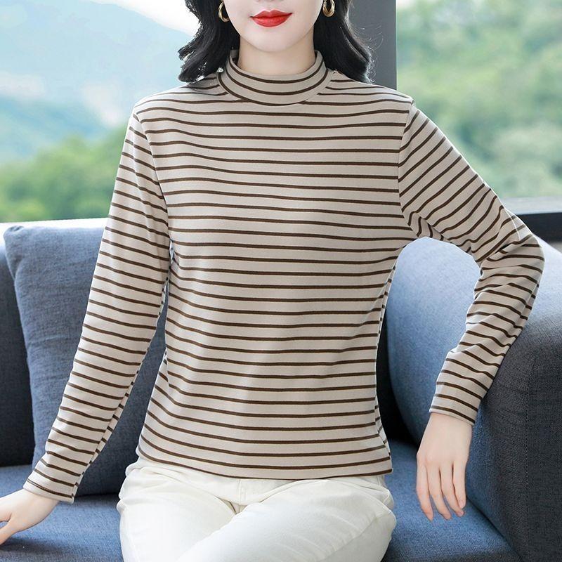 German Velvet Half-Turtle Collar Bottoming Shirt for Women Autumn Winter Western Style Warm Inner Outerwear Long Sleeve T-Shirt