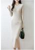 Elegant Women's Round Neck Slim Fit Wool Knit Dress