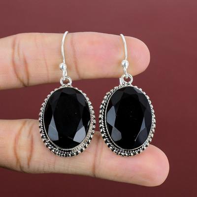 Facettierte schwarze Onyx Ohrringe Original Edelstein Schmuck Vintage Ohrringe 925 Sterling Silber Ohrringe handgemachte Ohrringe Silber Schmuck für Geschenke