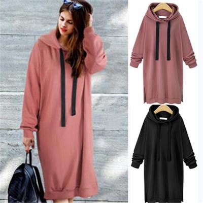 Tooxika Women's Autumn and Winter New Casual Hooded Long-sleeved Solid Color Mid-length Sweatshirt