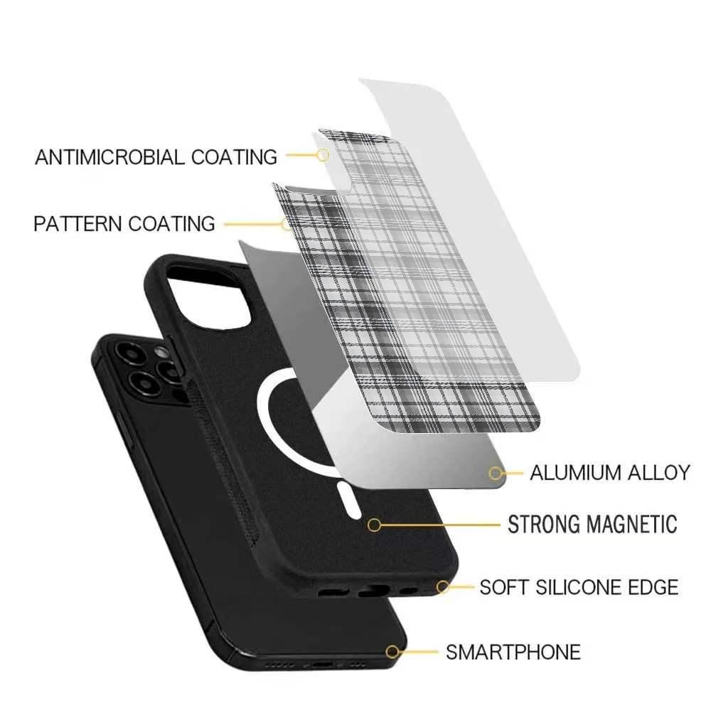 White Black Plaid Print Phone Case For IPhone 16 15 14 13 Pro Max 11 12 Mini Alex Mirror For Magsafe Wireless Charging Cover
