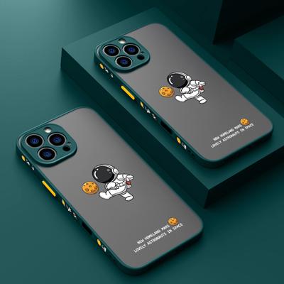 Moon Astronaut Pattern Matte Clear Case For iPhone 16 Pro Max 15 Plus 14 13 Pro 12 11 XR Lanyard Lens Protection Shockproof Soft Edge Slim Phone Cover